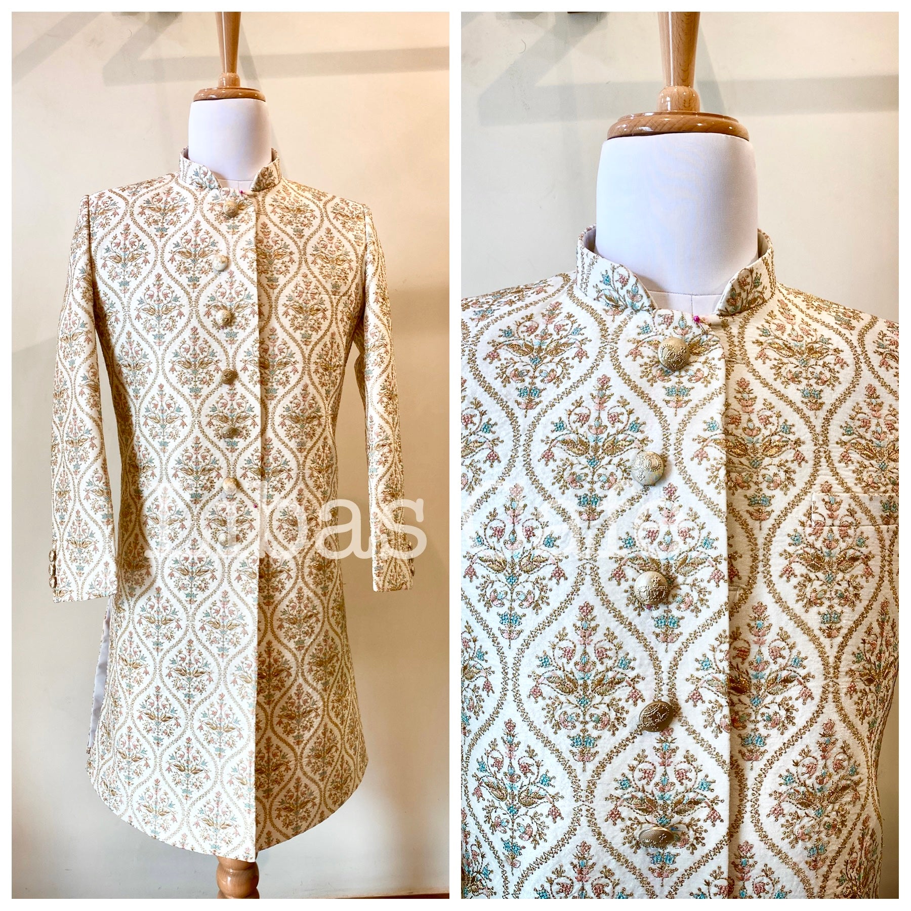 Ivory Silk Multicolored Thread Sherwani